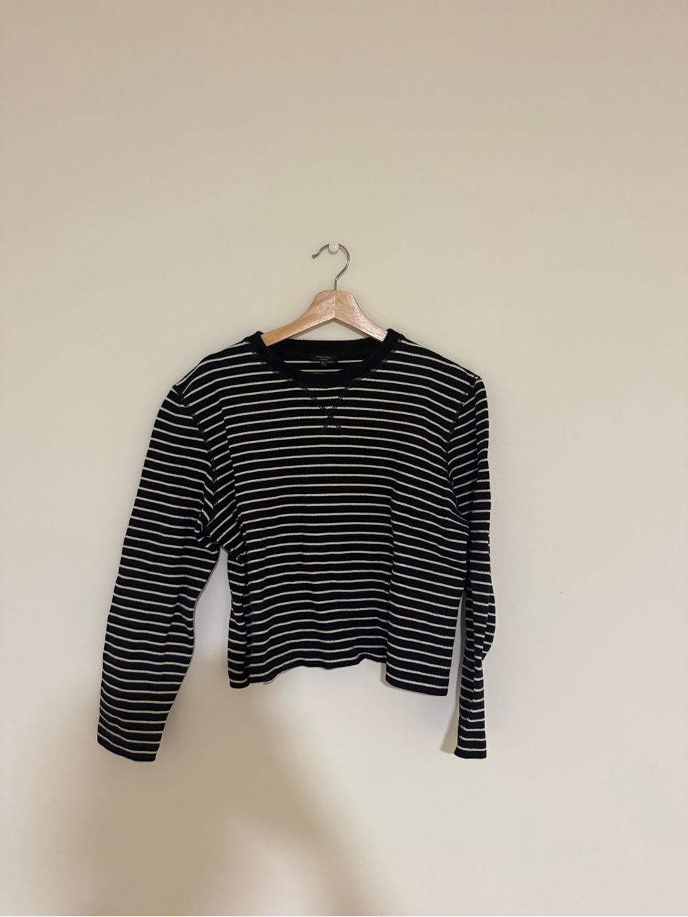 Massimo Dutti Black & White Striped Cotton Crewneck